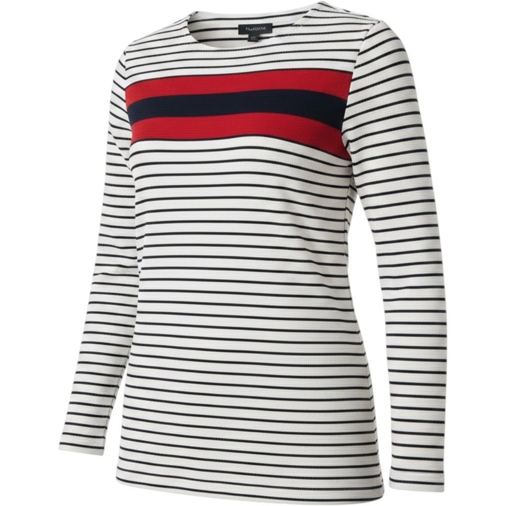 Talbots Knit Top S White Navy Red Striped Back Zip 3/4 Sleeve Nautical Preppy